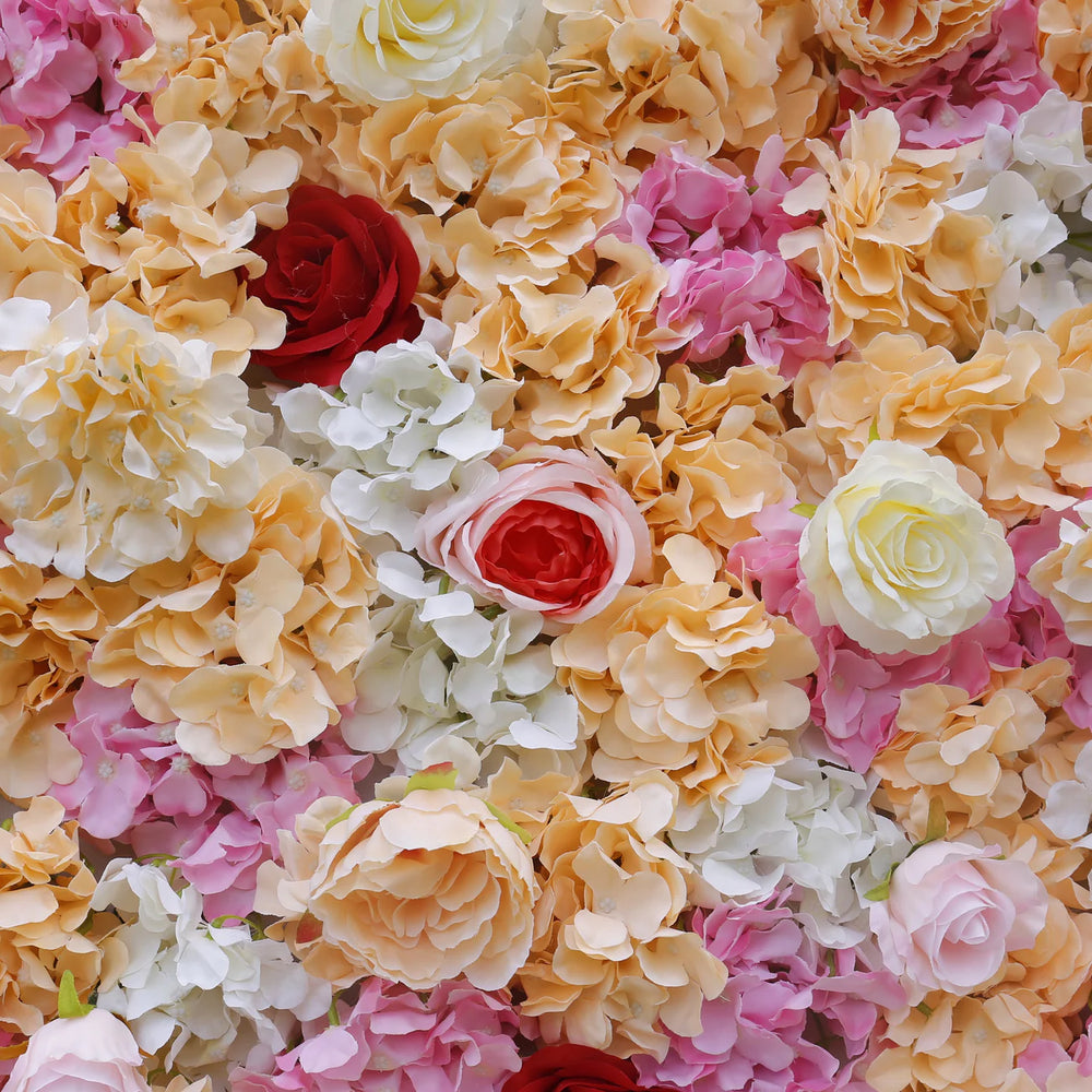 Premium 3D Pink Yellow Hydrangea Floral Wall Backdrop for Wedding Party & Event Decor