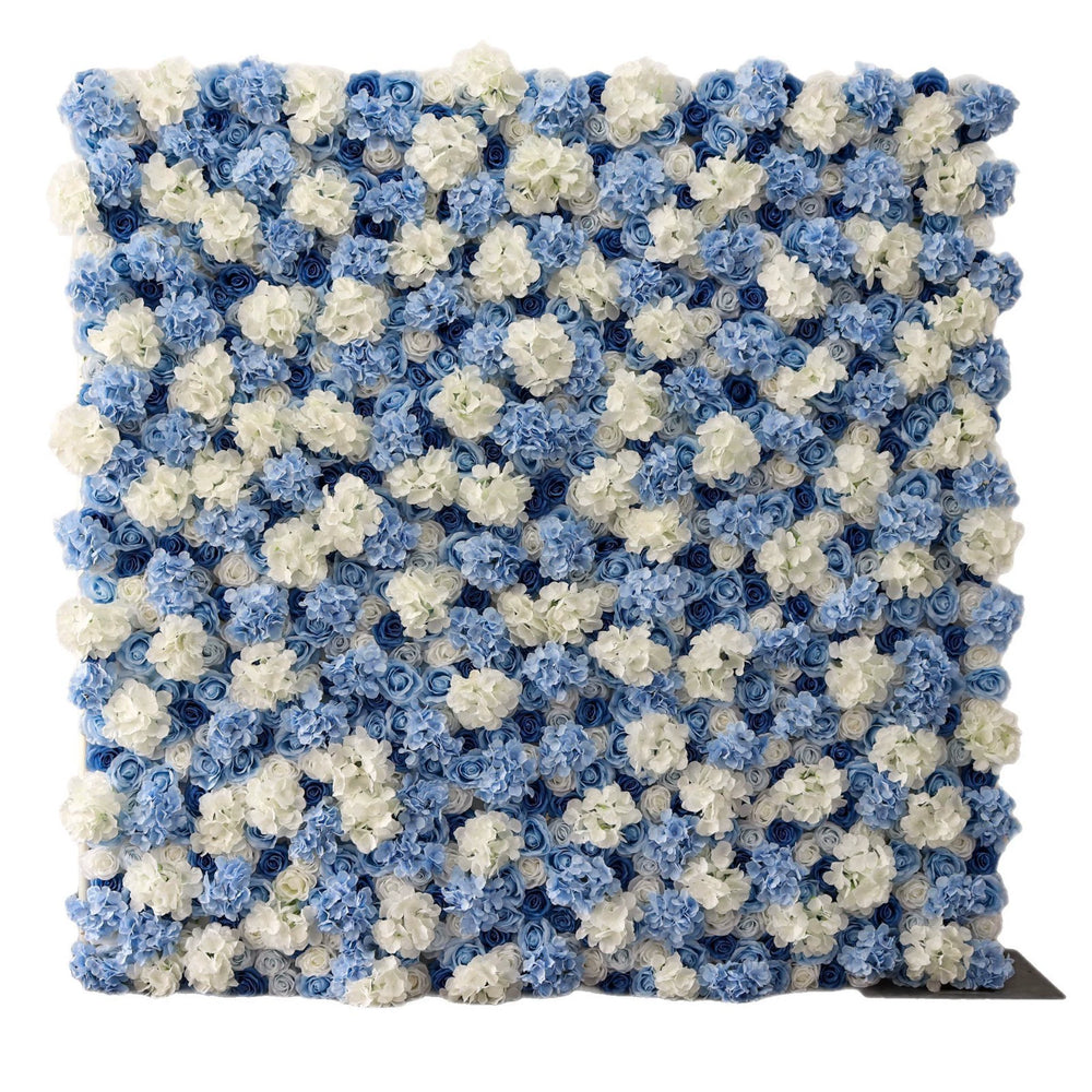 Atlasflowerswall Premium 3D White & Blue Hydrangea Fabric Roll Up Flower Wall Backdrop