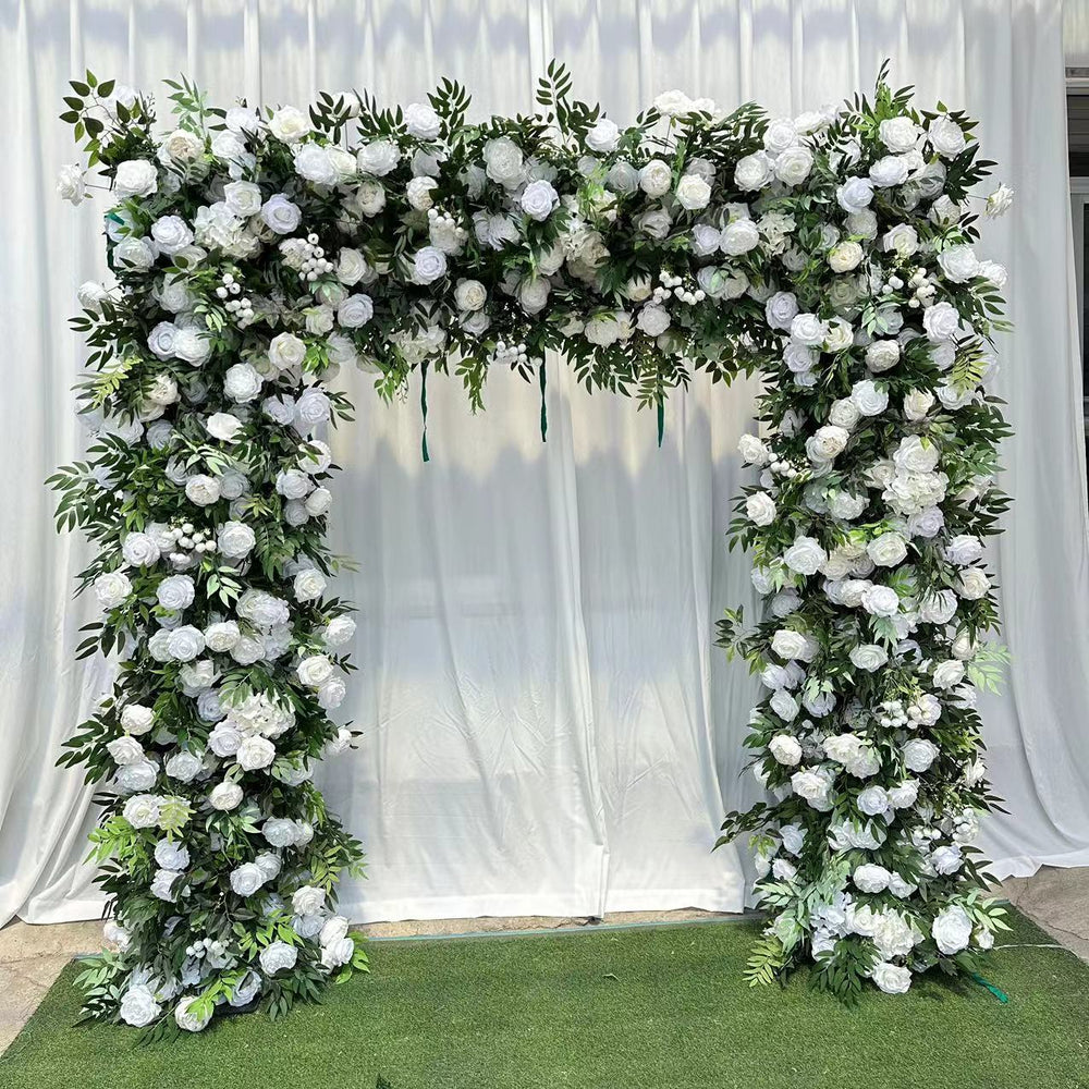 Premium White Rose Square Wedding Arch Backdrop with Greenery for Ceremony & Reception