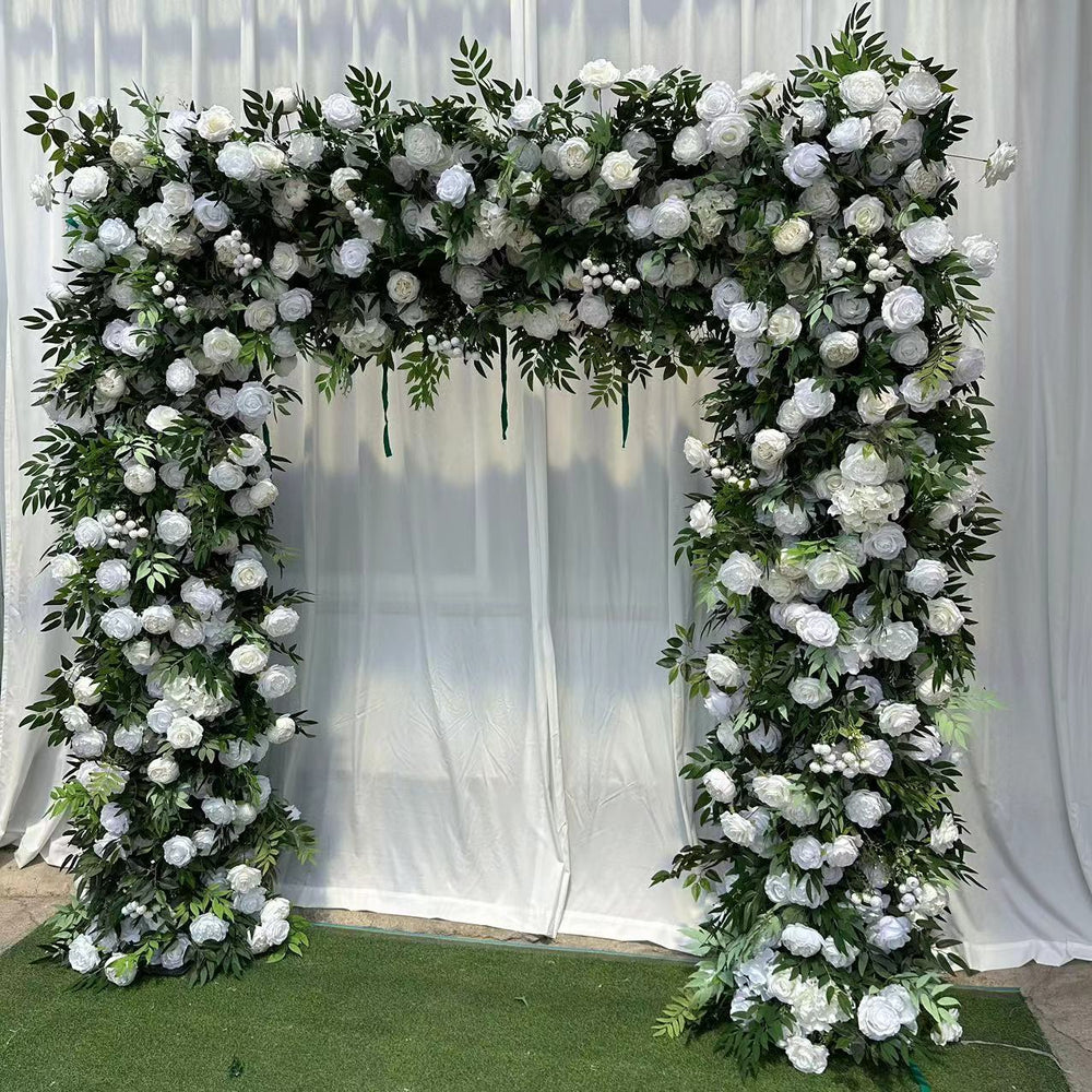 Premium White Rose Square Wedding Arch Backdrop with Greenery for Ceremony & Reception