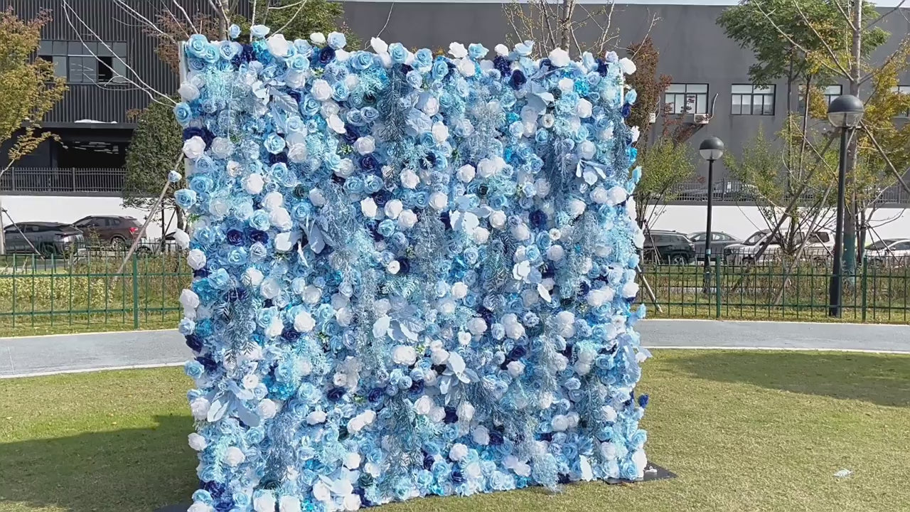 5D Blue Rose Flower Wall Backdrop with Fabric Backing for Wedding Party