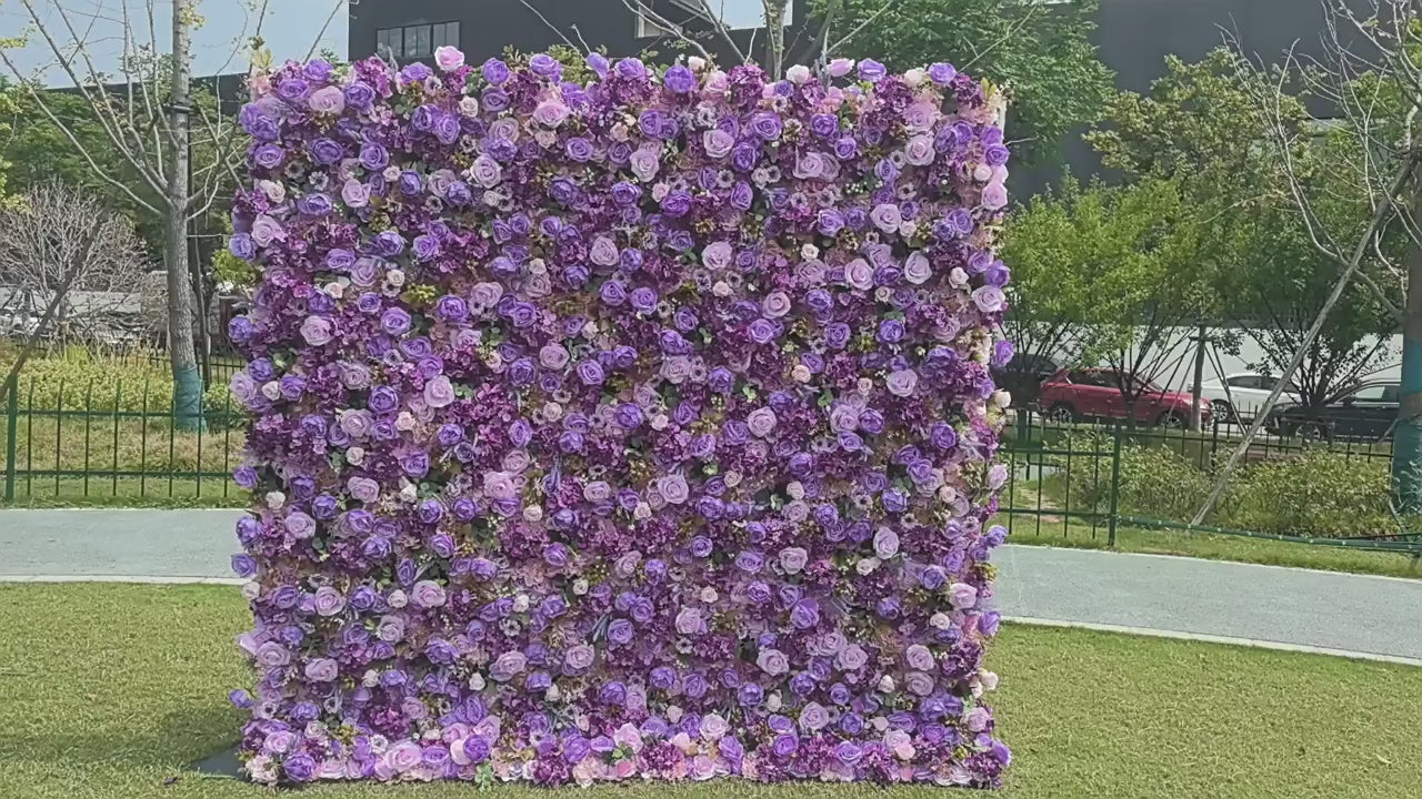 Atlasflowerswall 5D Purple Rose and Hydrangea Flower Wall Recessed Wedding Party Decoration Background