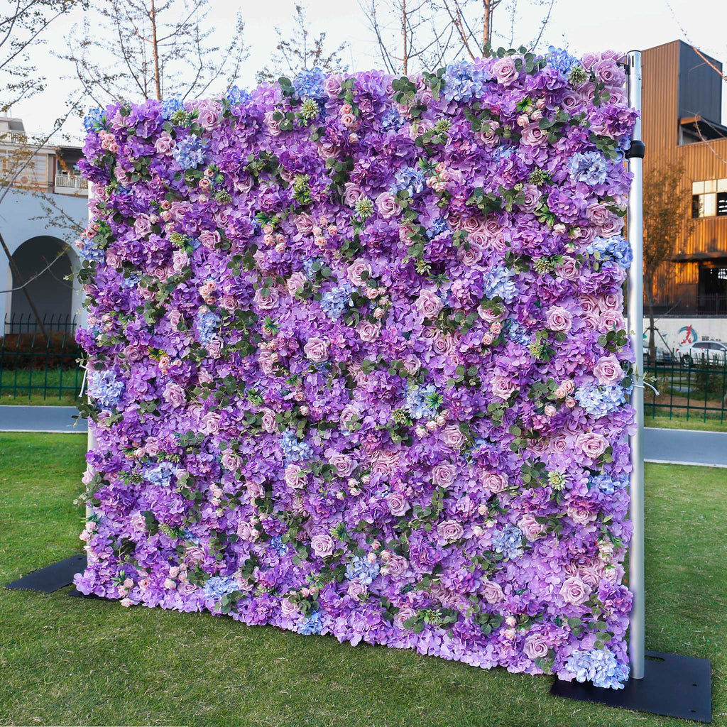 5D Purple Hydrangea Rose Artificial Flower Wall Backdrop for Wedding Party Proposal Decor