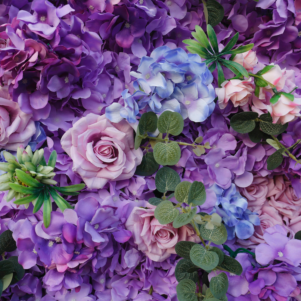 5D Purple Hydrangea Rose Artificial Flower Wall Backdrop for Wedding Party Proposal Decor