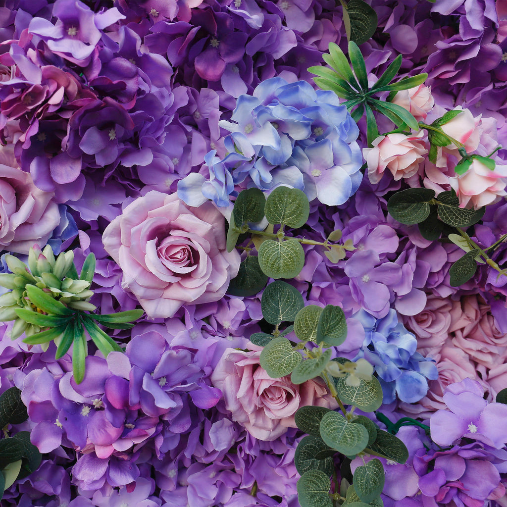 5D Purple Hydrangea Rose Artificial Flower Wall Backdrop for Wedding Party Proposal Decor