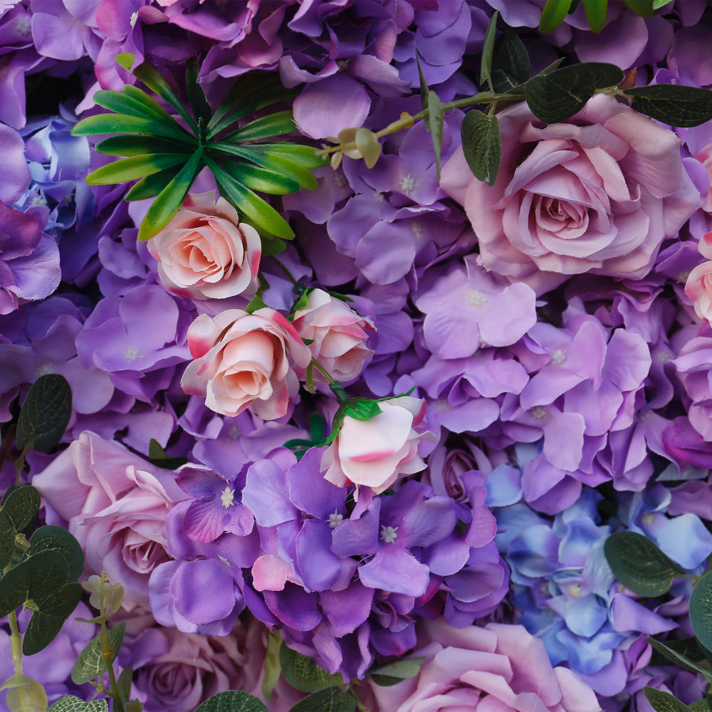 5D Purple Hydrangea Rose Artificial Flower Wall Backdrop