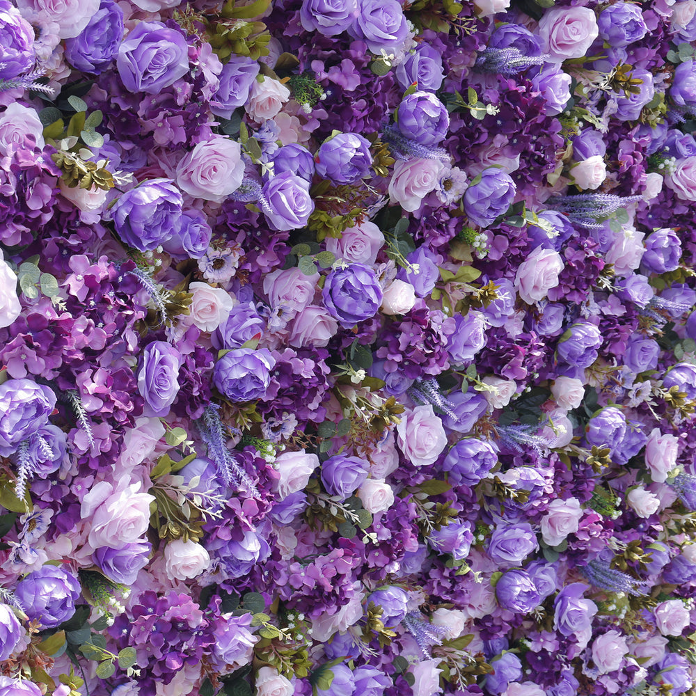 Atlasflowerswall 5D Purple Rose and Hydrangea Flower Wall Recessed Wedding Party Decoration Background