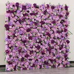 3D Purple Rose & Hydrangea Artificial Flower Wall Backdrop for Wedding & Event Decor