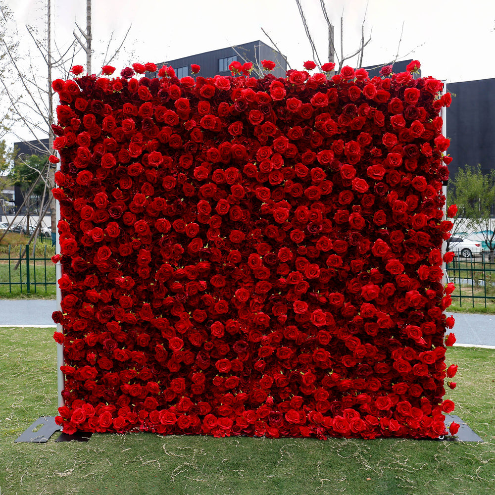 Atlasflowerswall 5D Silk Red Rose Roller Blind Flower Wall for Wedding Party Decor