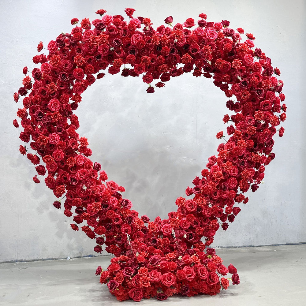 Atlasflowerswall 8x8ft Heart Shaped Red Roses Floral Arch Set Proposal Wedding Party Decor