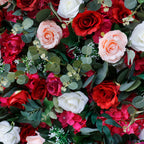 5D Red & White Rose Artificial Flower Wall Backdrop for Wedding & Event Decor