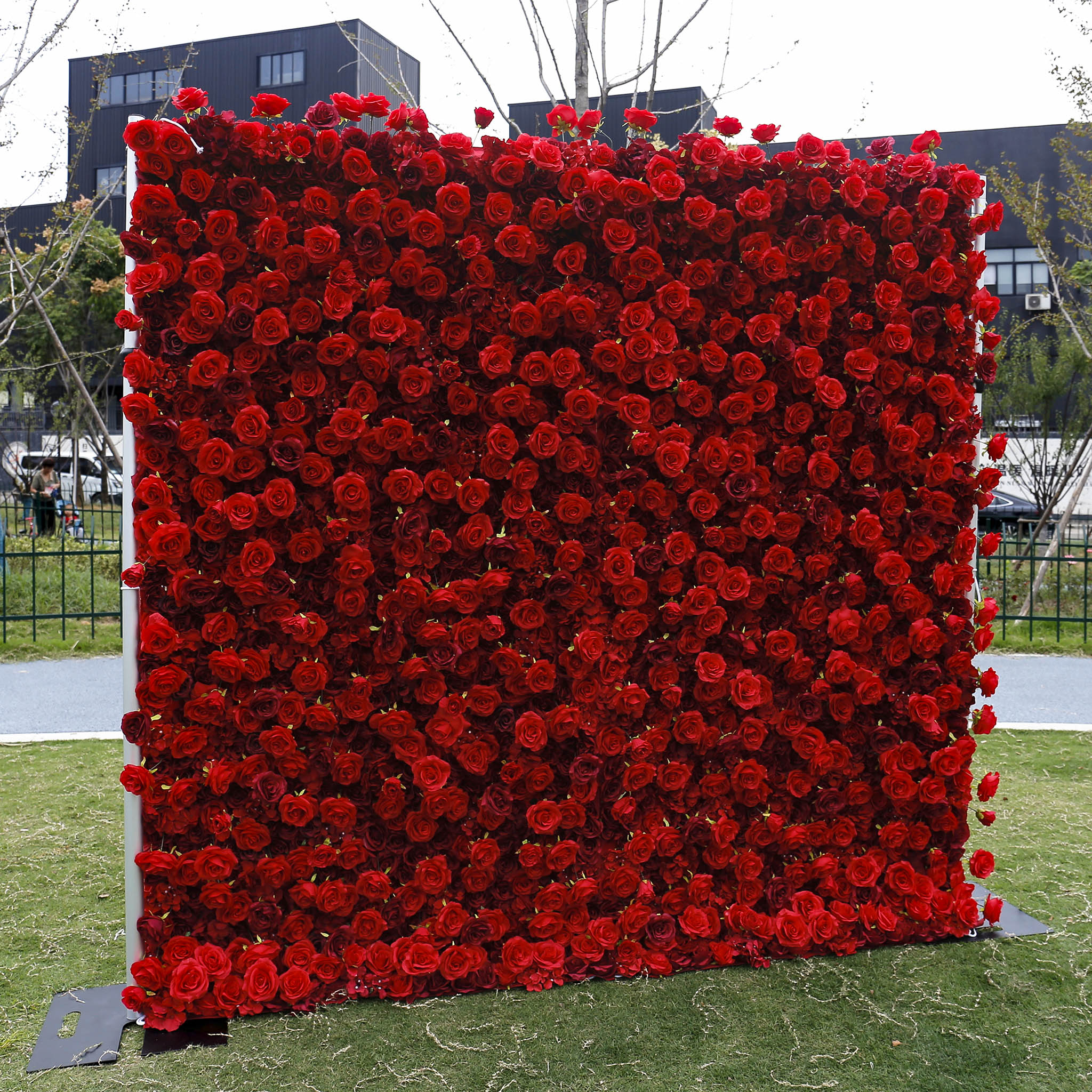 Atlasflowerswall 5D Silk Red Rose Roller Blind Flower Wall Wedding Background
