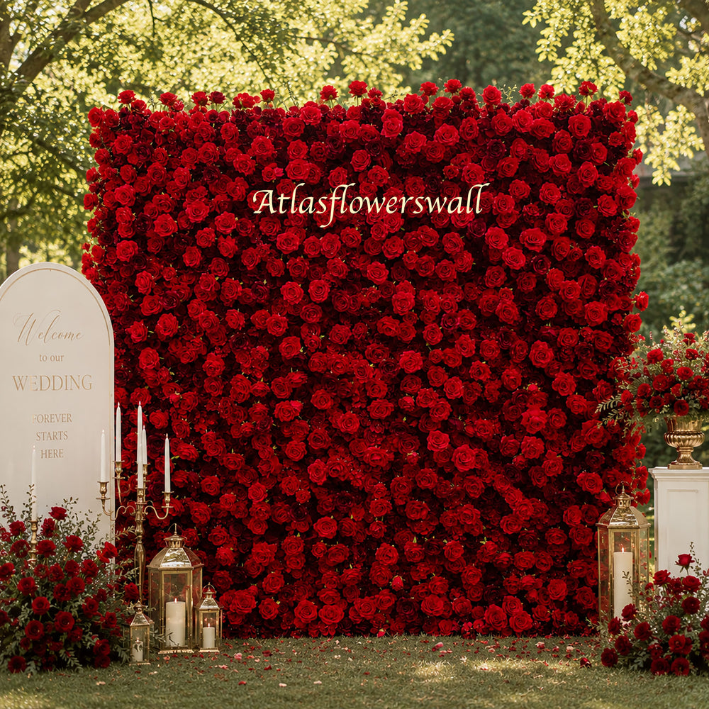 Atlasflowerswall 5D Silk Red Rose Roller Blind Flower Wall for Wedding Party Decor