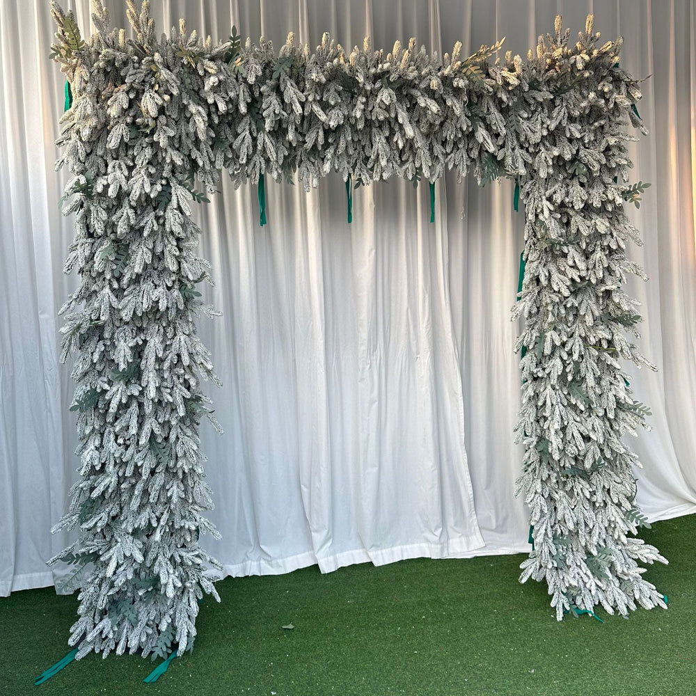 5D Snow Flocked Christmas Arch Backdrop for Holiday Event Decor