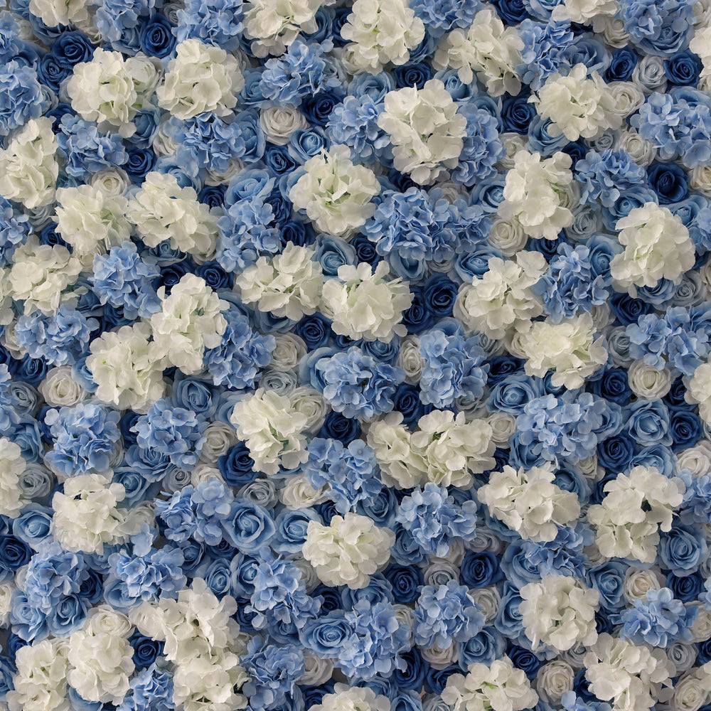 Atlasflowerswall Premium 3D White & Blue Hydrangea Fabric Roll Up Flower Wall Backdrop