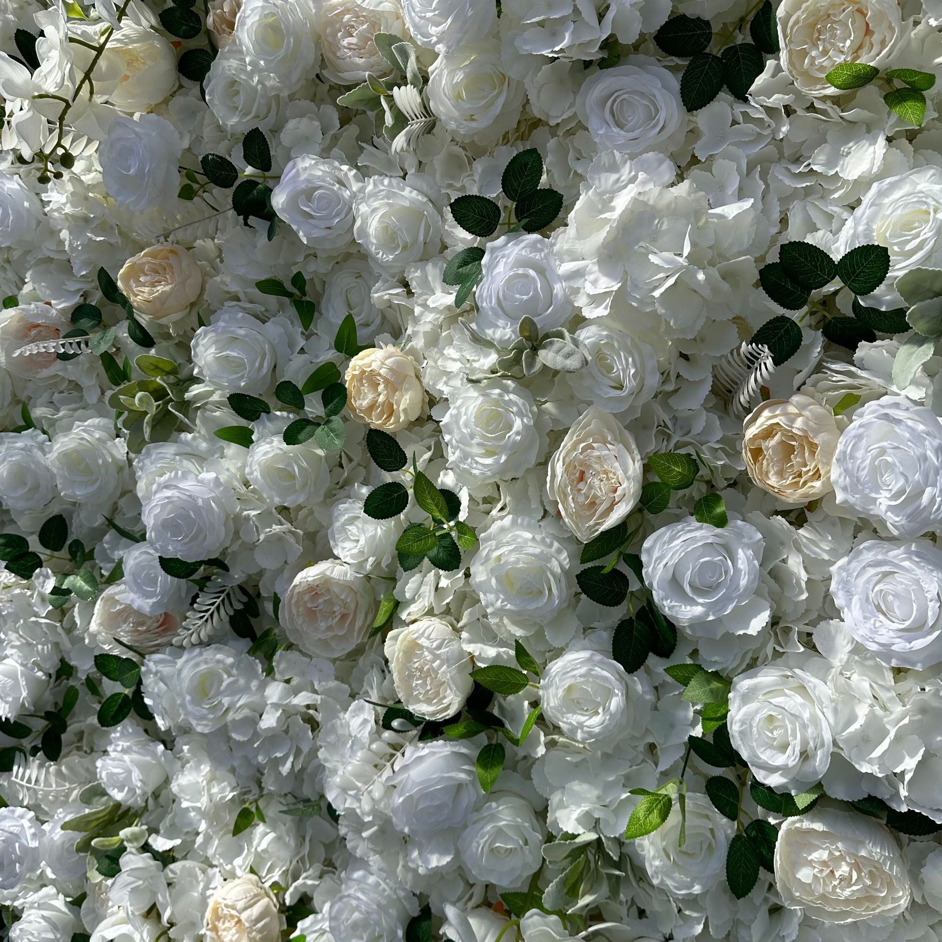 Atlasflowerswall 5D White & Champagne Rose Artificial Flower Wall Wedding Backdrop