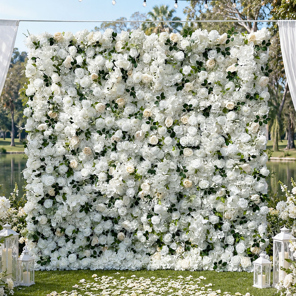 Atlasflowerswall 5D White & Champagne Rose Artificial Flower Wall
