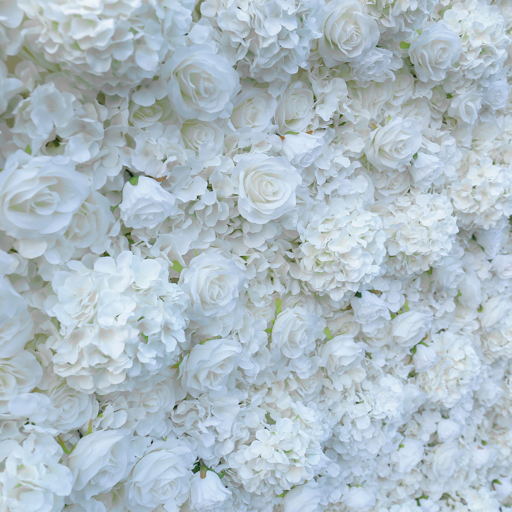 White Hydrangea & Rose Artificial Flower Wall Roll-Up Backdrop for Wedding Decor