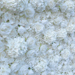 White Hydrangea & Rose Artificial Flower Wall Roll-Up Backdrop for Wedding Decor