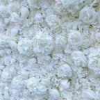 Atlasflowerswall 3D White Hydrangea & Rose Artificial Flower Wall Roll-Up Backdrop for Wedding Decor