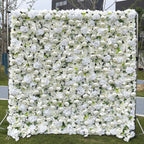 3D White Rose Artificial Fabric Backdrop Rolling Up Curtain Flower Wall - Wedding Decoration
