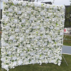 3D White Rose Artificial Fabric Backdrop Rolling Up Curtain Flower Wall - Wedding Decoration