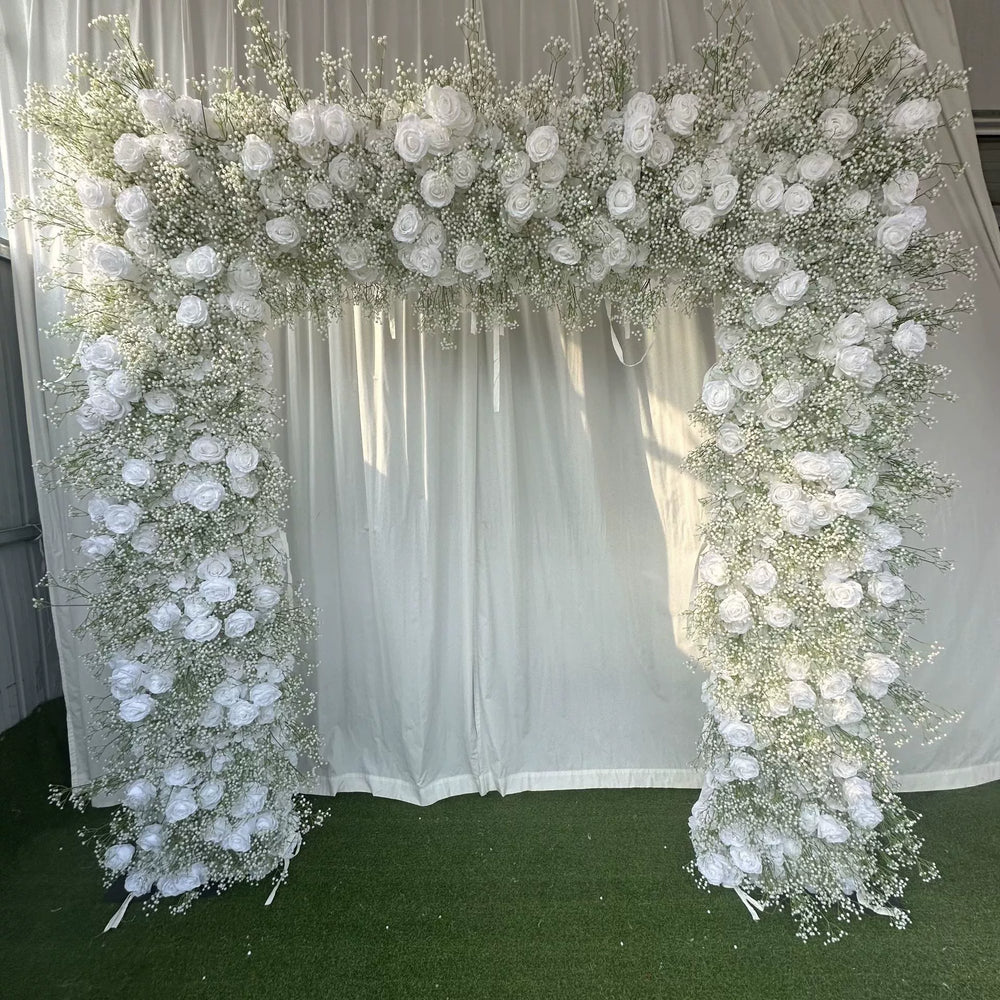 Atlasflowerswall Baby's Breath & White Rose Square Arch Backdrop for Wedding Ceremony & Events