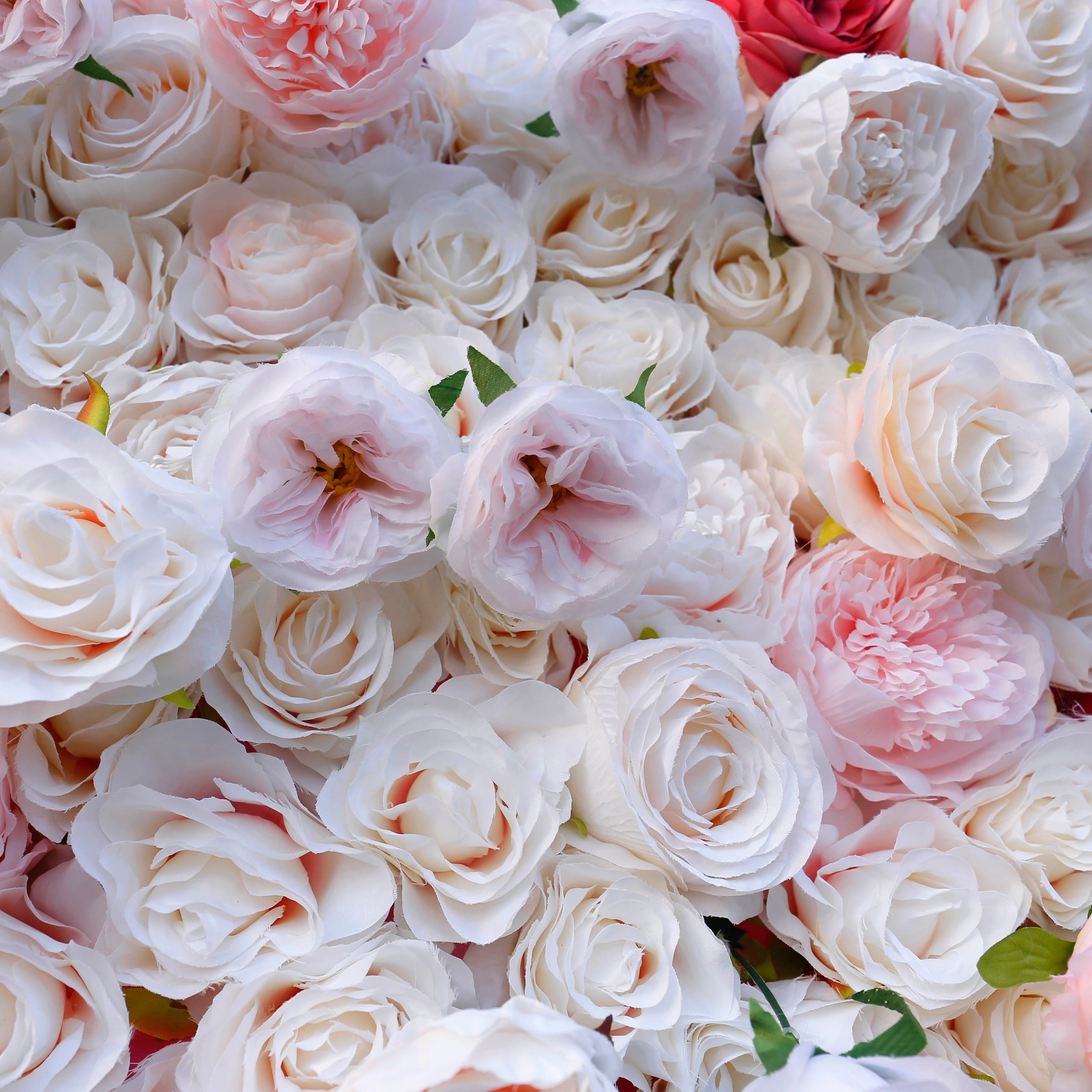 3D White Rose with Blush Pink Artificial Flower Wall Backdrop for Wedding & Event Decor