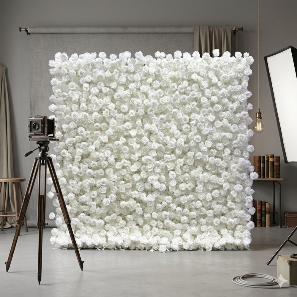 Atlasflowerswall 5D White Rose Fabric Artificial Flower Wall