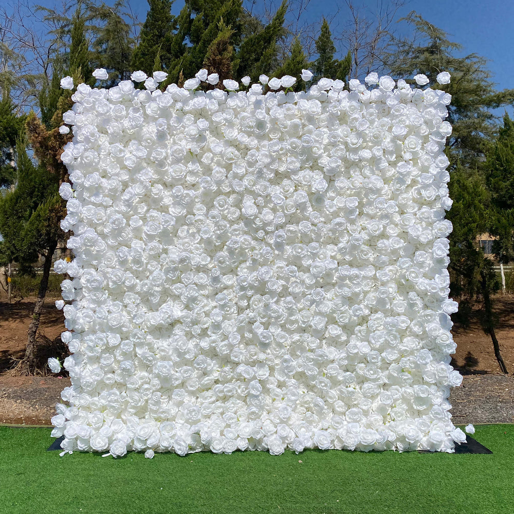 Atlasflowerswall 5D White Rose Fabric Artificial Flower Wall Wedding Event Backdrop
