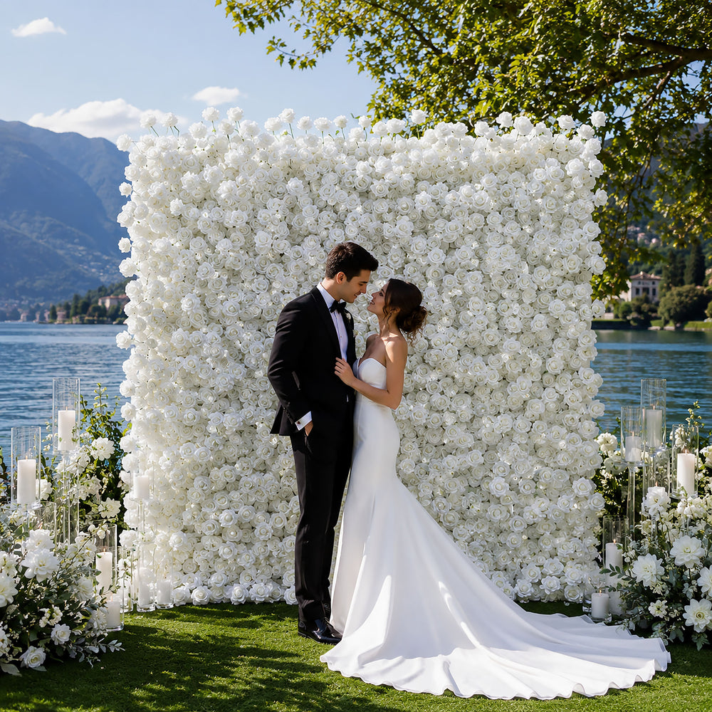 5D White Rose Fabric Artificial Flower Wall Wedding Event Backdrop