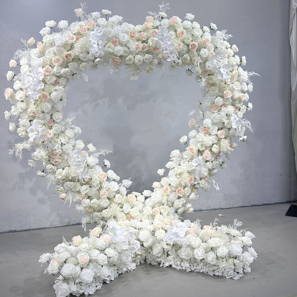 White Rose Fabric Heart Shaped Artificial Flower Arch for Proposal & Engagement Decor