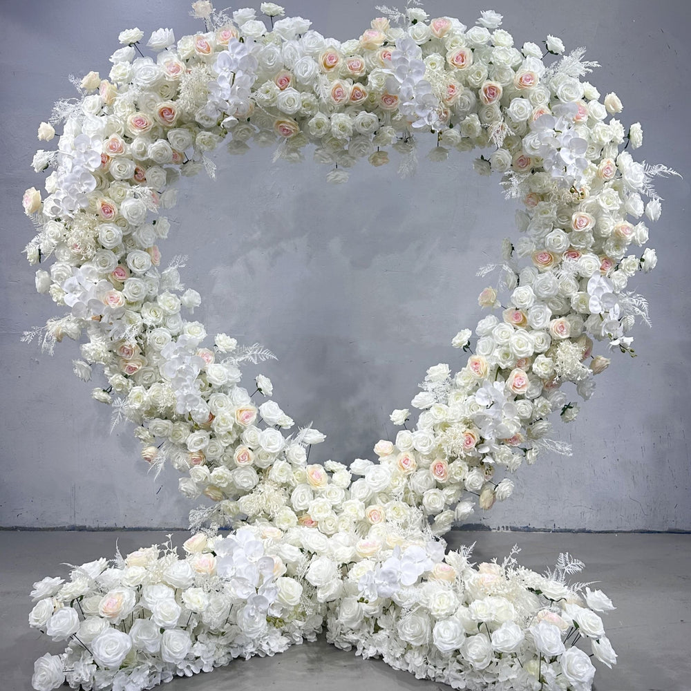 White Rose Fabric Heart Shaped Artificial Flower Arch for Proposal & Engagement Decor