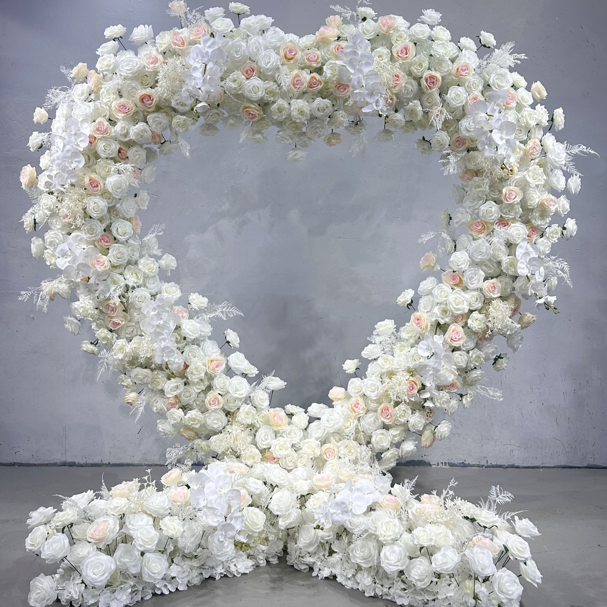White Rose Fabric Heart Shaped Artificial Flower Arch for Proposal & Engagement Decor