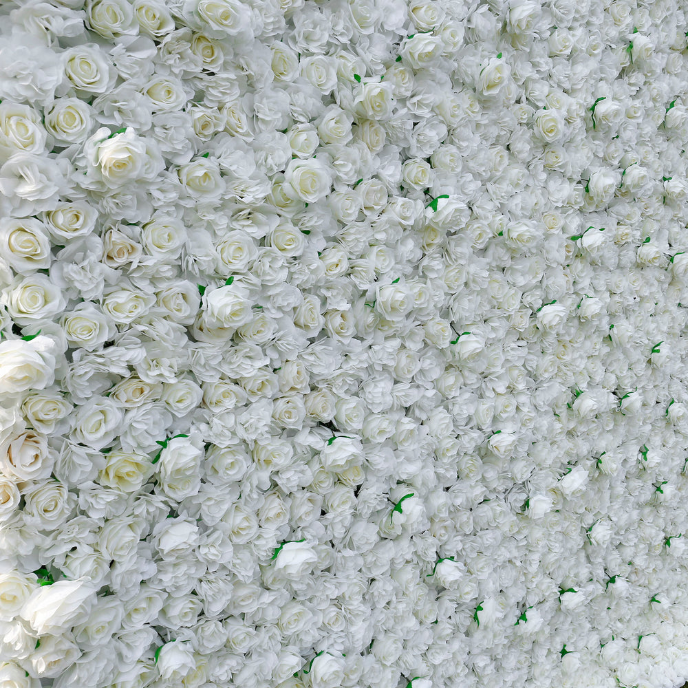 3D White Roses Fabric Artificial Rolling Up Curtain Flower Wall for Wedding & Event Decor