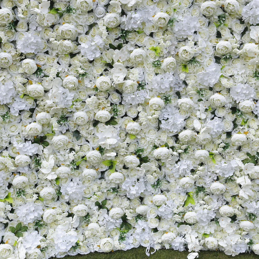 3D White Rose Artificial Fabric Backdrop Rolling Up Curtain Flower Wall - Wedding Decoration