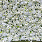 3D White Rose Artificial Fabric Backdrop Rolling Up Curtain Flower Wall - Wedding Decoration