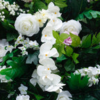 Atlasflowerswall 5D White Rose & Green Leaf Artificial Flower Wall – Birthday Party Backdrop Decor