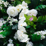 Atlasflowerswall 5D White Rose & Green Leaf Artificial Flower Wall – Birthday Party Backdrop Decor