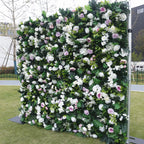 Atlasflowerswall 5D White Rose & Green Leaf Artificial Flower Wall – Birthday Party Backdrop Decor