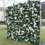 Atlasflowerswall 5D White Rose & Green Leaf Artificial Flower Wall – Birthday Party Backdrop Decor