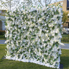 5D White Rose Green Leaf Flower Wall Backdrop for Event & Party Decoration