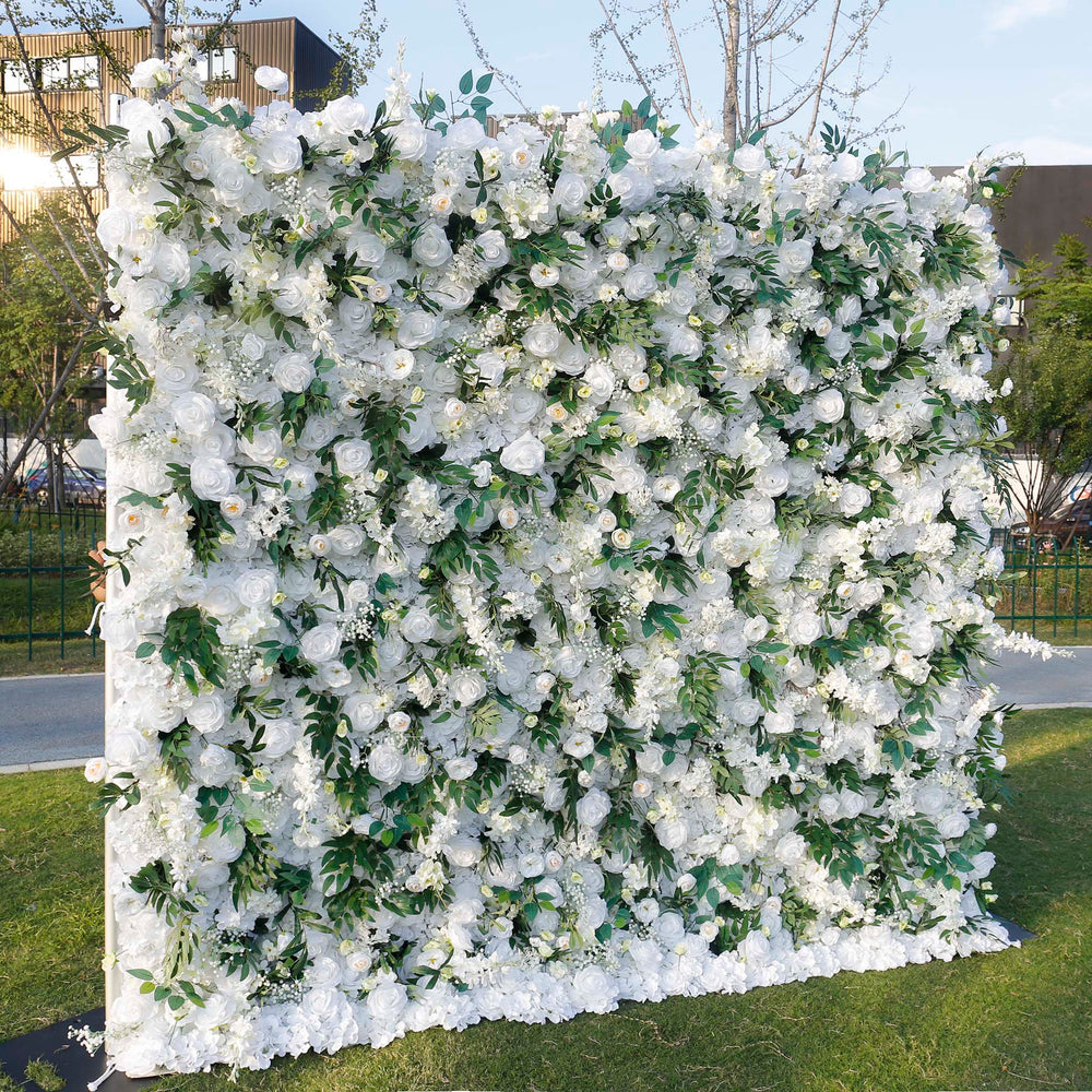Atlasfflowerswall 5D White Rose Green Leaf Flower Wall Backdrop for Event & Party Decoration