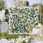 5D White Rose Green Leaf Flower Wall Backdrop