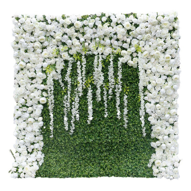 White Rose Greenery Artificial Flower Wall Backdrop for Wedding & Event Decor