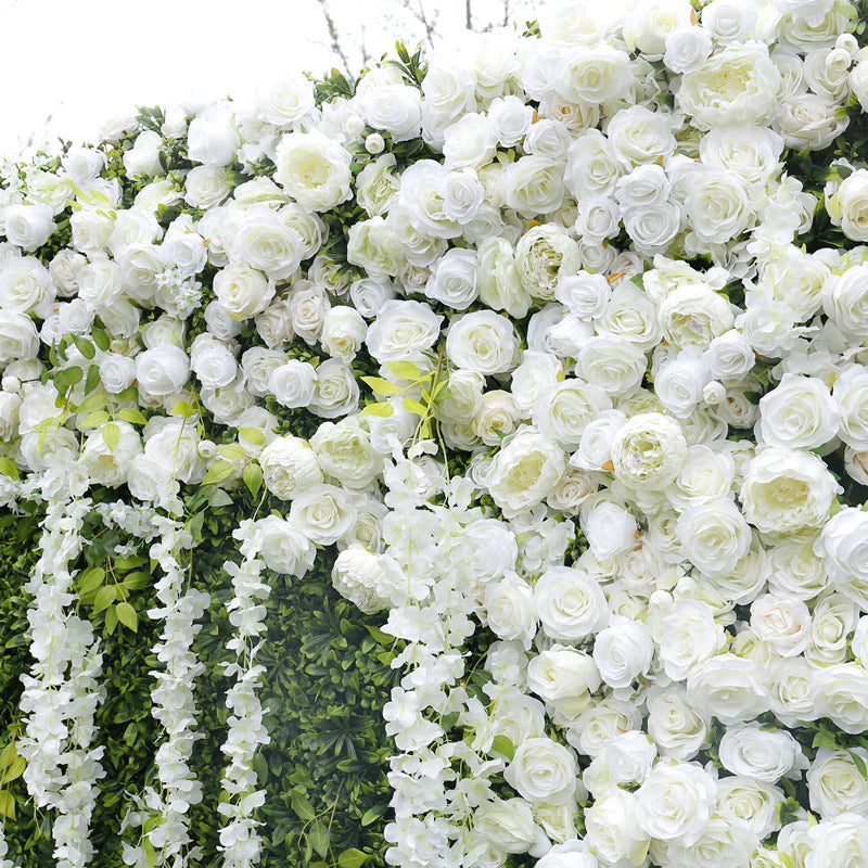 White Rose Greenery Artificial Flower Wall Backdrop for Wedding & Event Decor