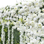 White Rose Greenery Artificial Flower Wall Backdrop for Wedding & Event Decor