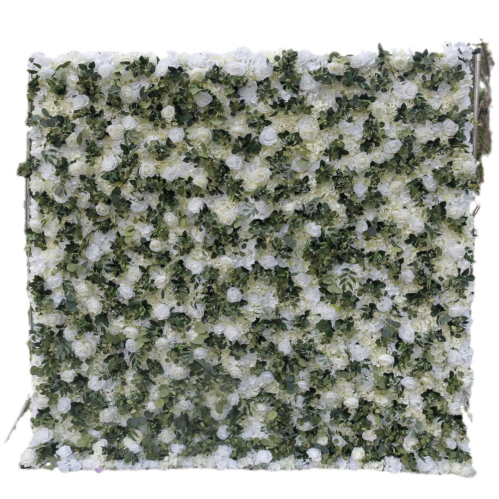 3D White Rose Greenery Fabric Flower Wall Backdrop for Event & Party Decor