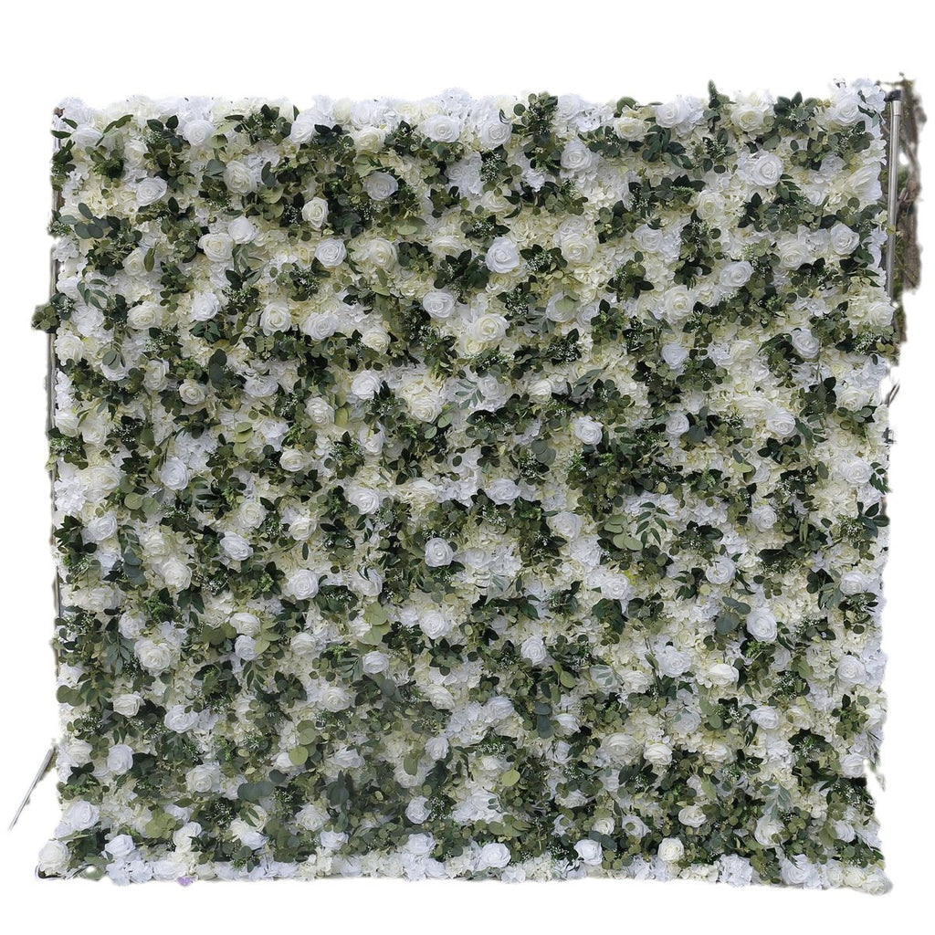 3D White Rose Greenery Fabric Flower Wall Backdrop for Event & Party Decor