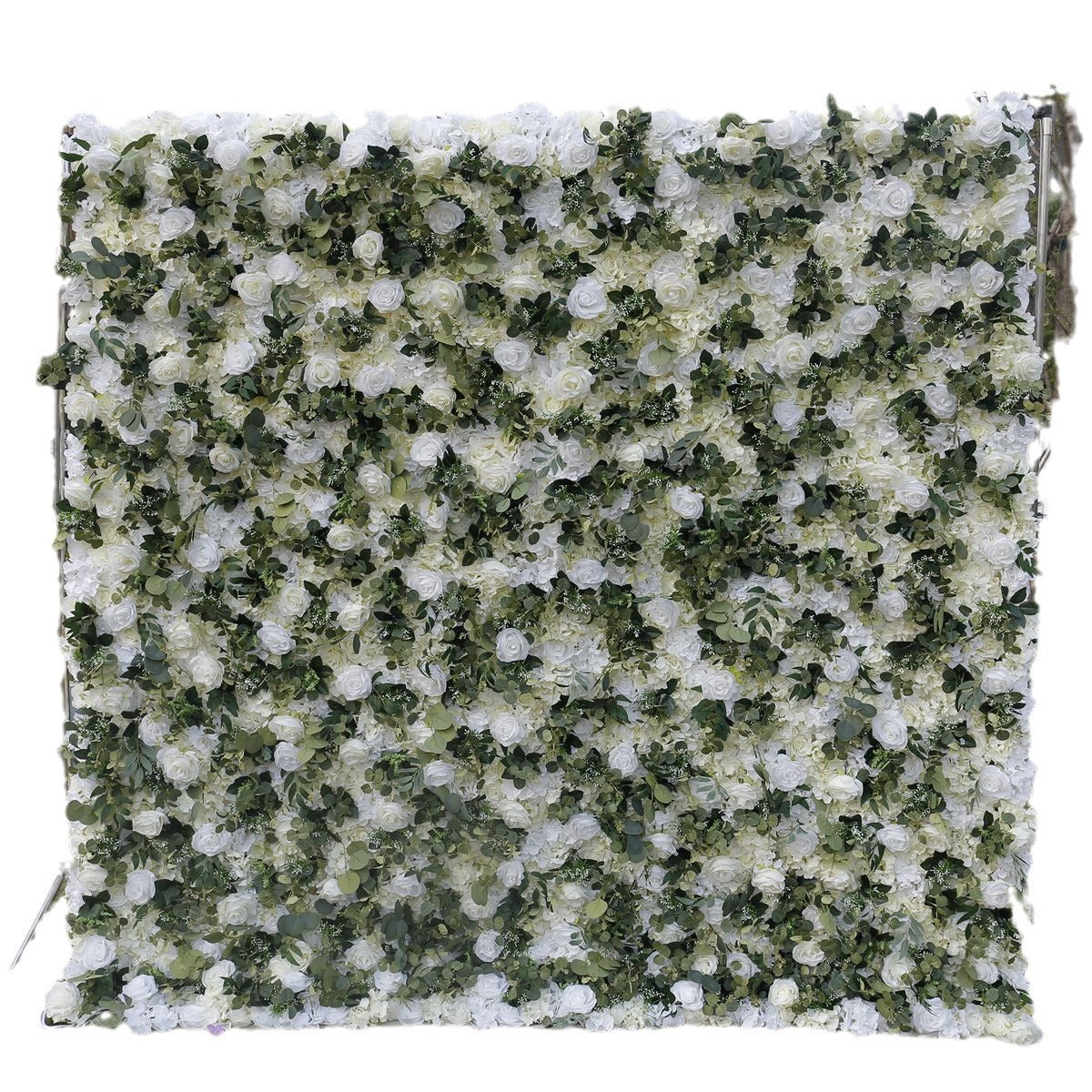 3D White Rose Greenery Fabric Flower Wall Backdrop for Event & Party Decor